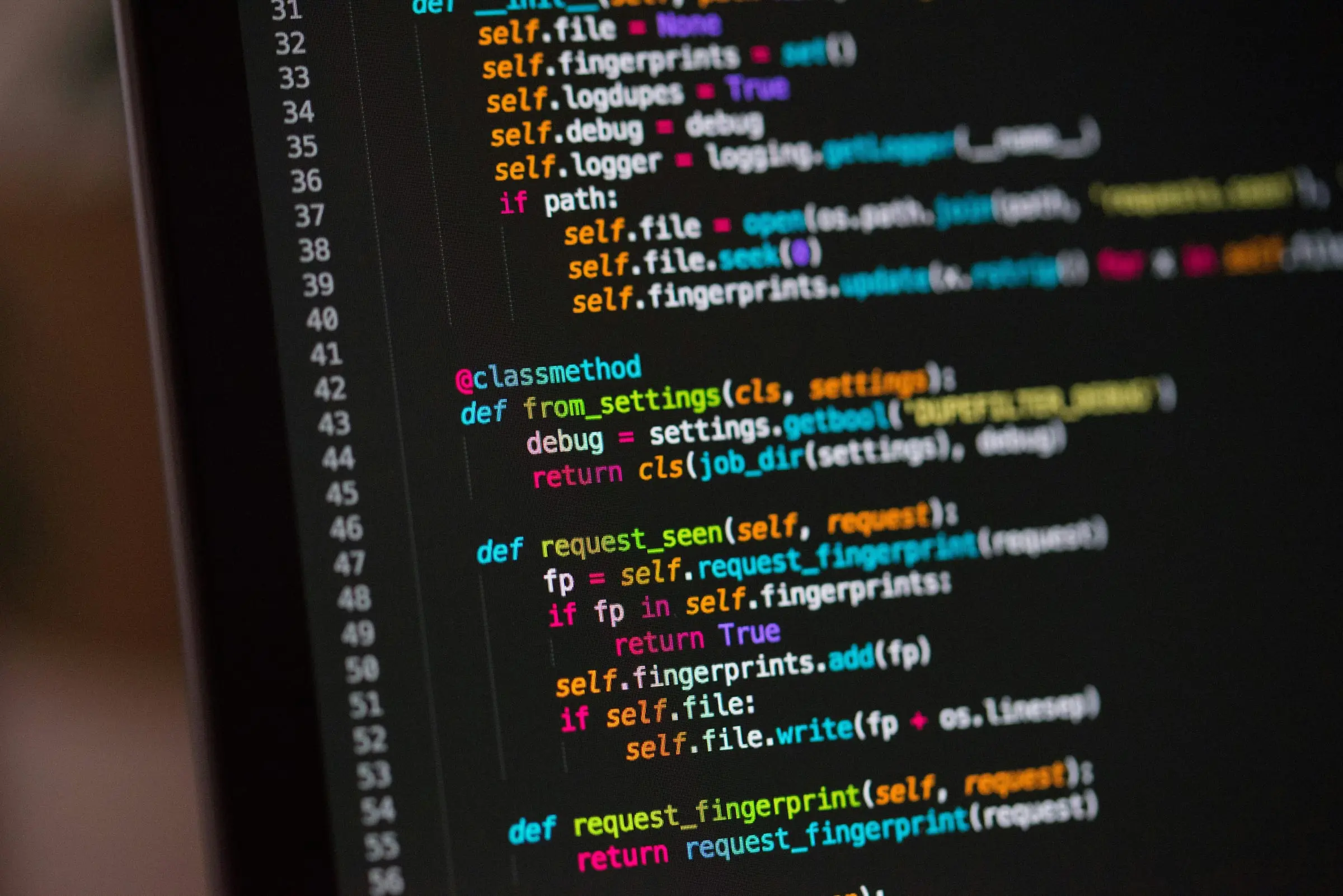 Programming code on a computer screen