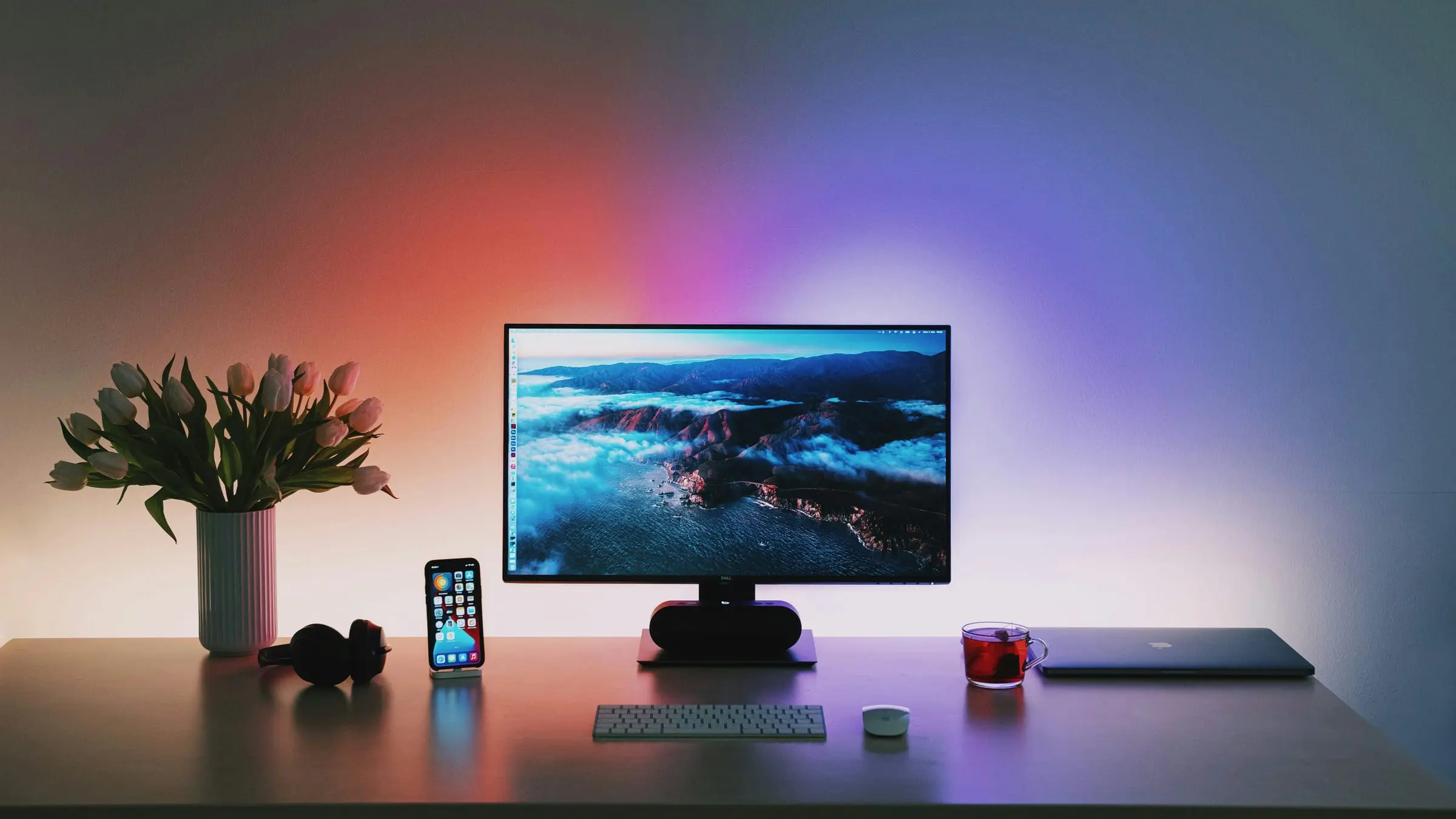 Computer monitor on a wooden office desk
